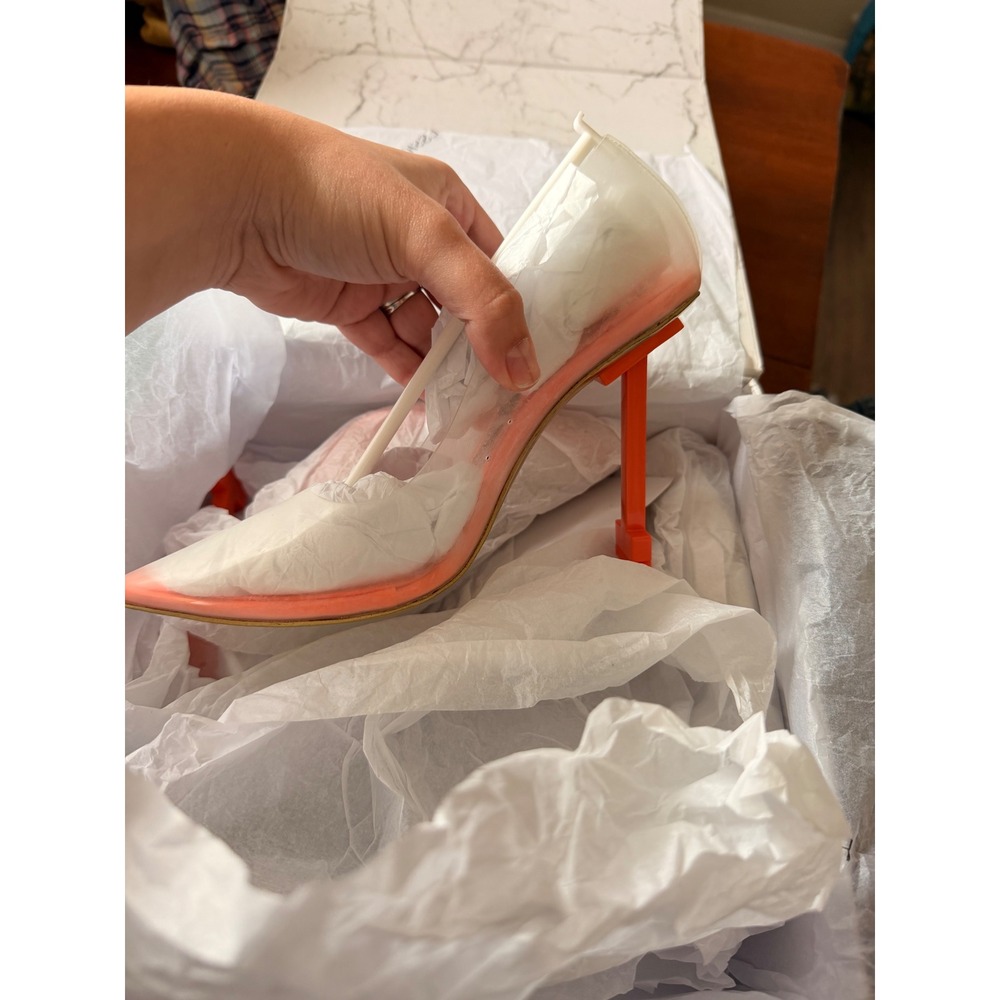 Jessica Rich So Fancy Orange PVC‎ Pointed Toe Architectural Heel Pump 36 NEW